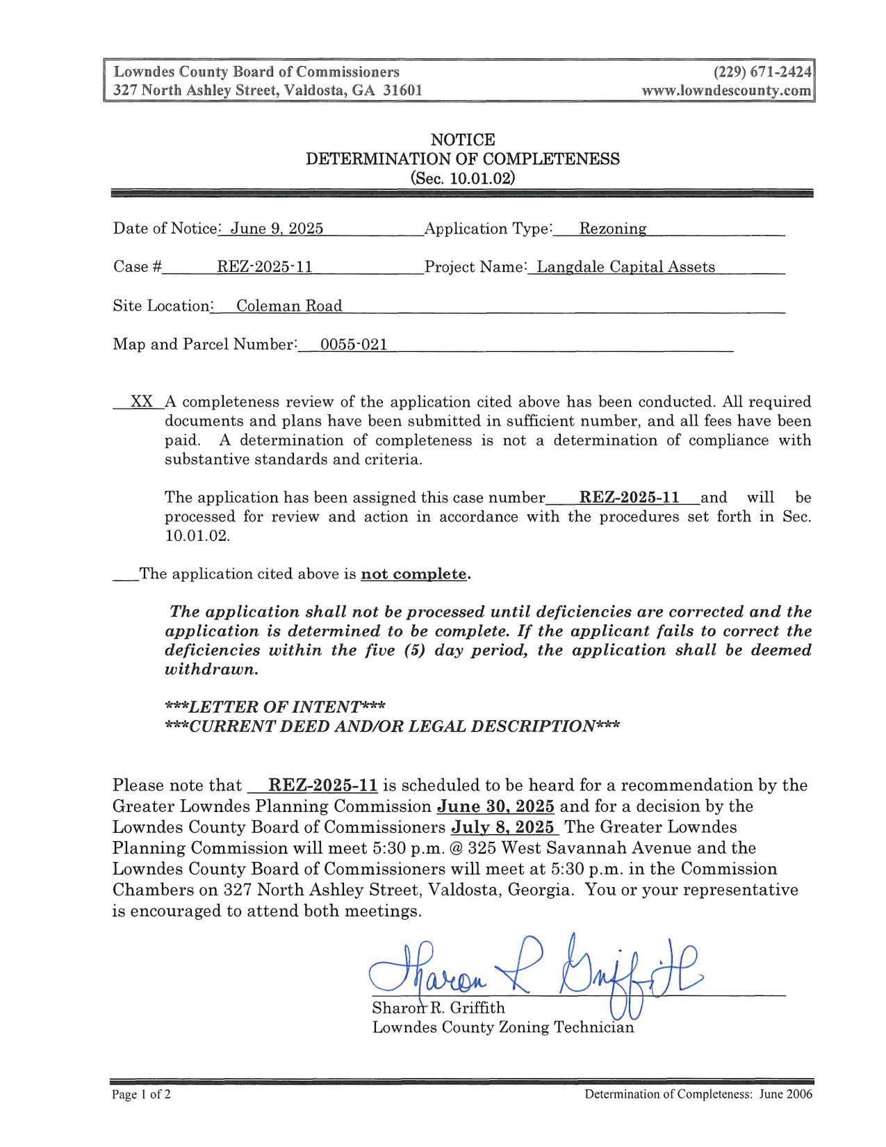 NOTICE: DETERMINATION OF COMPLETENESS (Sec. 10.01.02), 2026-06-09