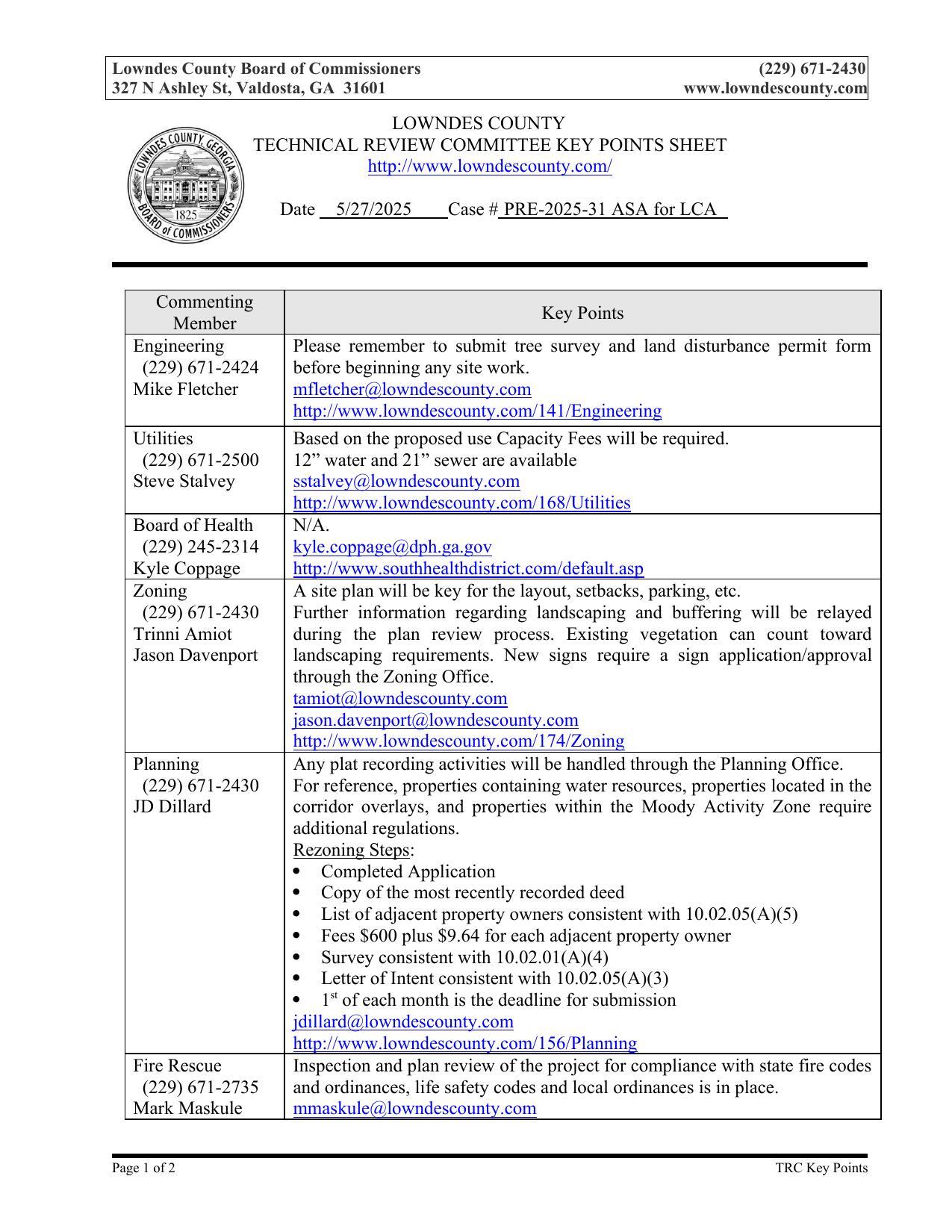 TRC KeyPoints 2025-05-27, PRE-2025-31 ASA for LCA