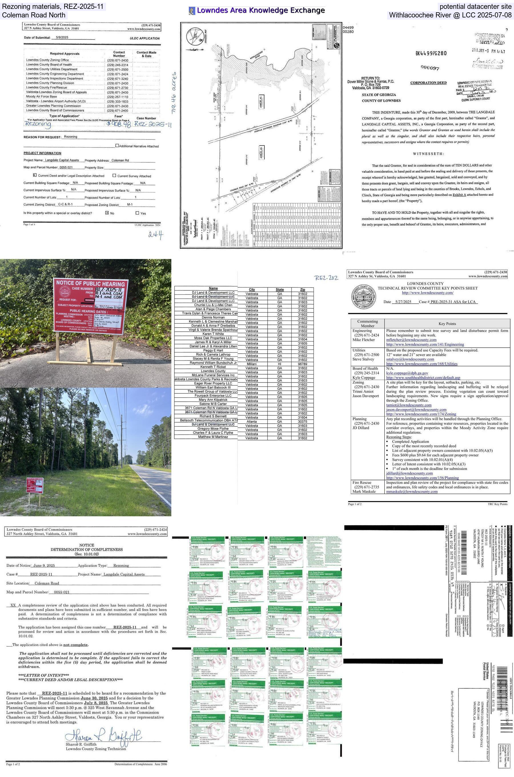 Rezoning materials, REZ-2025-11, potential datacenter site, Coleman Road North, Withlacoochee River @ LCC 2025-07-08