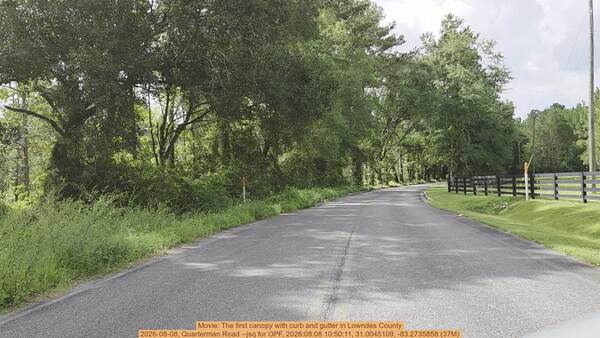 Movie: The first canopy with curb and gutter in Lowndes County, 2026-08-08, Quarterman Road --jsq for OPF, 2026:08:08 10:50:11, 31.0045109, -83.2735858 (37M)