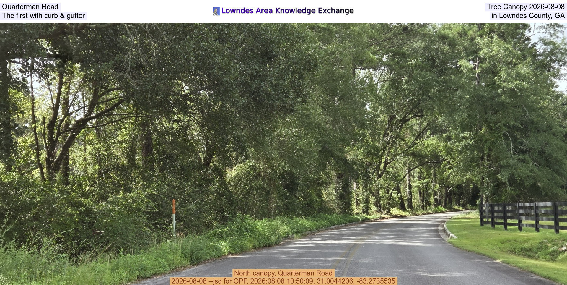 [Quarterman Road Tree Canopy 2026-08-08, The first with curb & gutter in Lowndes County, GA]