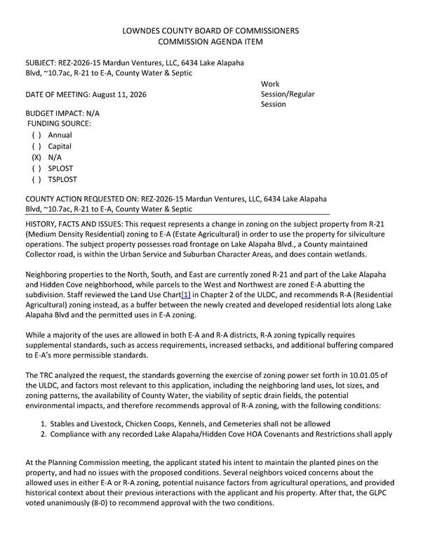 [to use the property for silviculture operations. GLPC recommended approval 8:0 with the two conditions.]